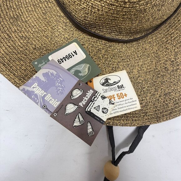 San Diego Hat Co. Packable Wide Brim Paper Sun Hat Chin Cord UPF 50+ With Tag - Picture 4 of 5